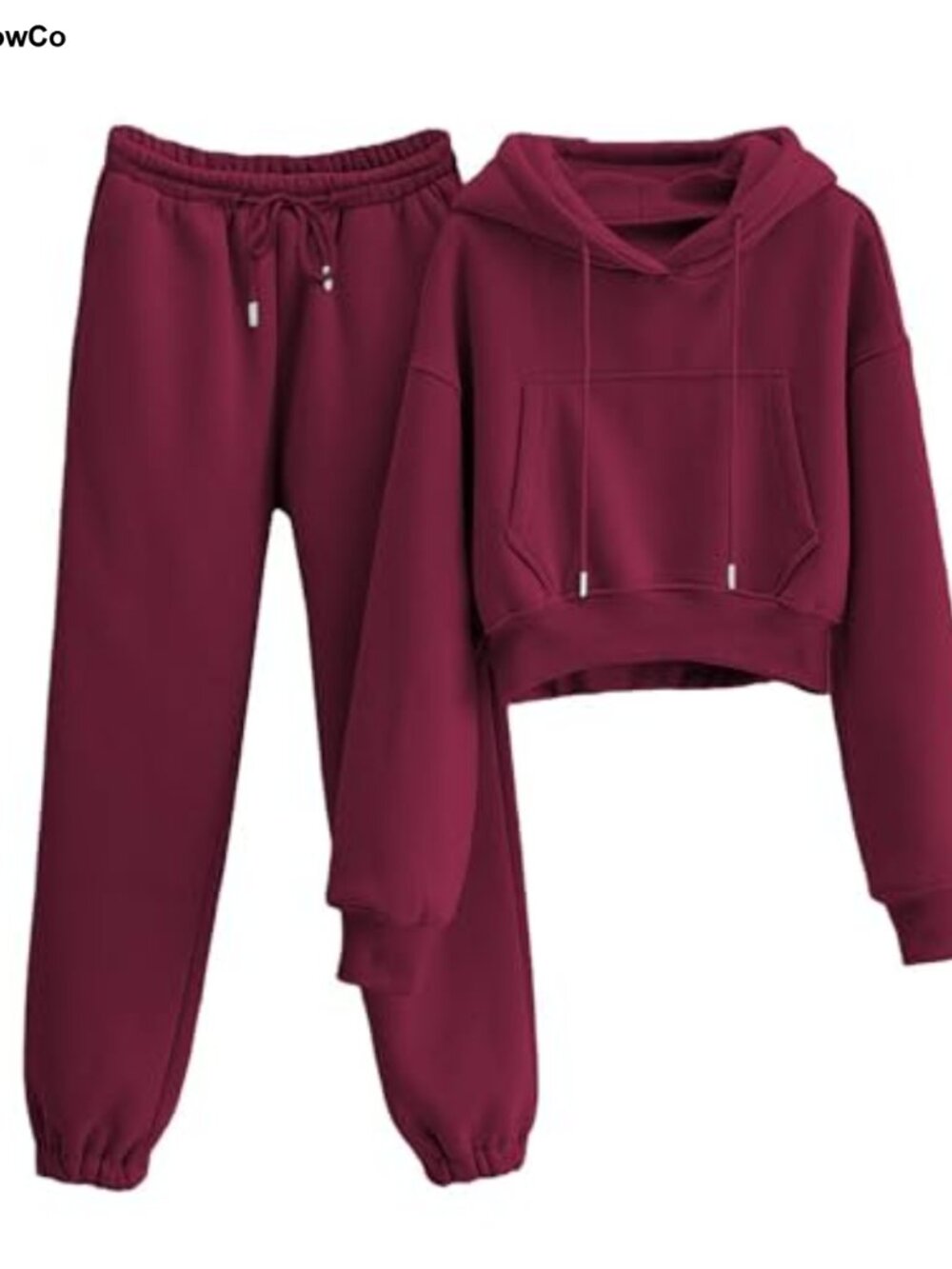 Fleece Lined Crop Hoodie & Jogger Sweat Set 2-Piece Womens Sweatsuit